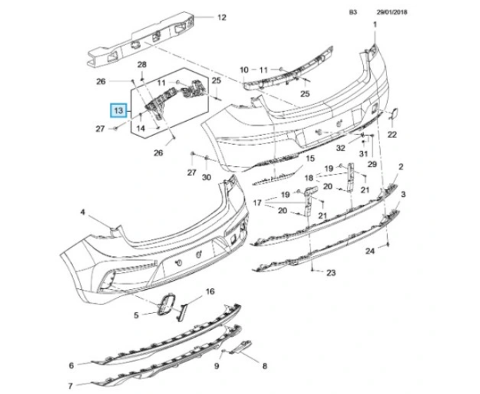 Suport bara protectie, spoiler Opel Astra K, 10.2015-02.2022, model: Hatchback, montare spate, dreapta, OE