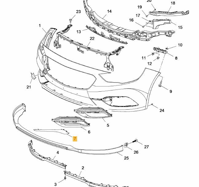 Ornament grila bara protectie, spoiler Opel Insignia, 03.2017-06.2020, montare fata, dreapta, cromat, RapidAuto