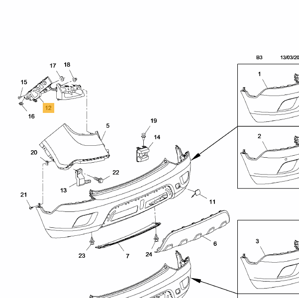 Suport bara protectie, spoiler Opel Mokka, 12.2012-09.2016, montare spate, dreapta, RapidAuto