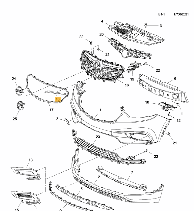 Ornament grila Opel Mokka X, 09.2016-, montare fata, dreapta, cromat, RapidAuto