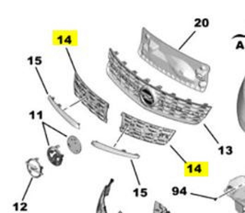 Capac grila radiator Opel Vivaro, 03.2019-, montare fata, stanga, RapidAuto