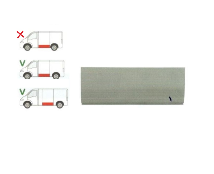 Segment reparatie panou lateral Peugeot Boxer (230), 06.1994-08.2006; Fiat Ducato (230), 03.1994-09.2006; Citroen Jumper (230), 06.1994-08.2006, montare stanga, lungime; galvanizat; lungime 1410, inaltime 575 mm, RapidAuto