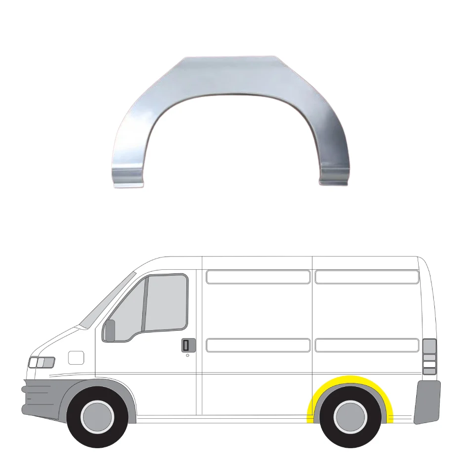 Segment reparatie aripa spate Peugeot Boxer (230/244), 06.1994-08.2006; Fiat Ducato (230/244), 03.1994-2006; Citroen Jumper (230/244), 06.1994-08.2006, montare spate, stanga=dreapta, mic; galvanizat, KLOKKERHOLM