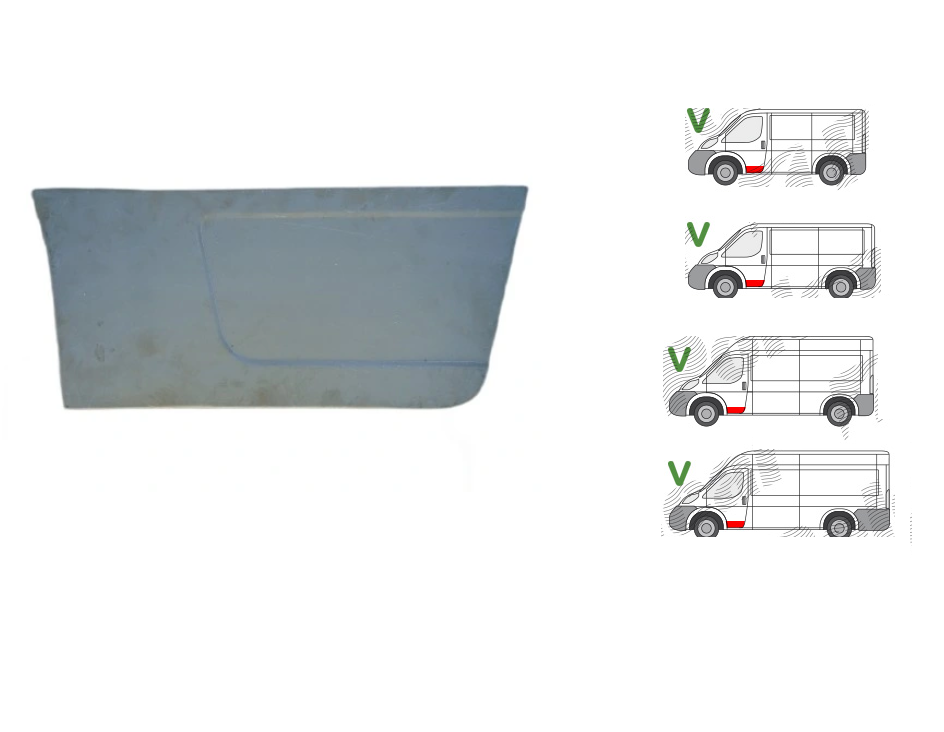 Segment reparatie panou usa Peugeot Boxer (250), Fiat Ducato (250), Citroen Jumper (250) 09.2006-08.2014, Ram Promaster, 02.2013-, montare fata, stanga, galvanizat; fara locas ornament; inaltime 285 mm, RapidAuto