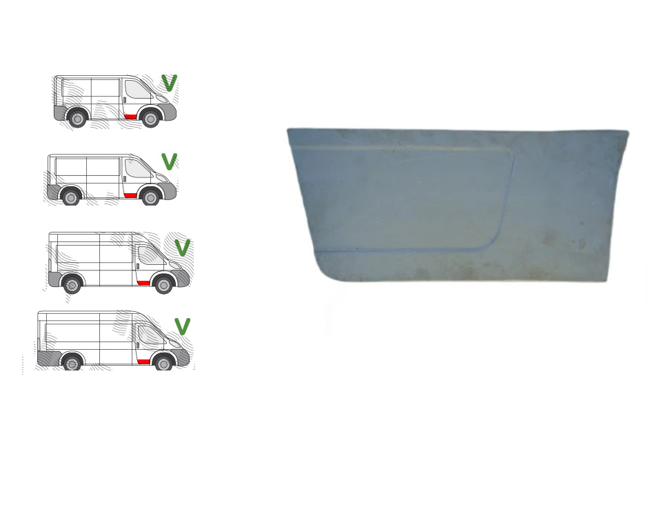 Segment reparatie panou usa Peugeot Boxer (250), Fiat Ducato (250), Citroen Jumper (250) 09.2006-08.2014, Ram Promaster, 02.2013-, montare fata, dreapta, galvanizat; fara locas ornament; inaltime 285 mm, RapidAuto