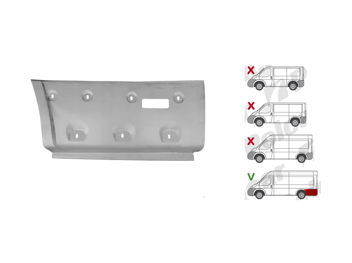 Segment reparatie aripa spate Peugeot Boxer (250), Fiat Ducato (250), Citroen Jumper (250) 09.2006-08.2014- model: extra lung, L4, spate, stanga, cu locas ornamente, lampi pozitie; in spatele carenajului; lungimea 700 mm, RapidAuto