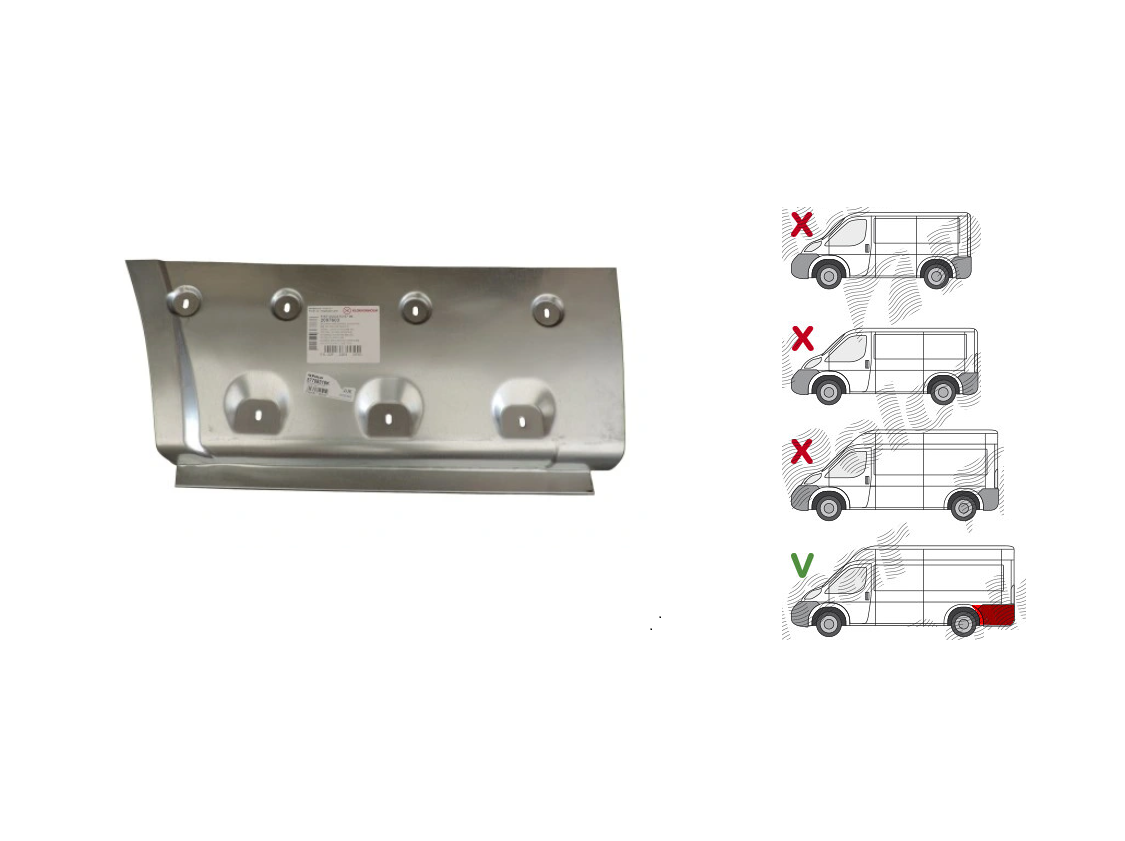 Segment reparatie aripa spate Peugeot Boxer (250), 09.2006-08.2014; Fiat Ducato (250), 09.2006-08.2014; Citroen Jumper (250), 09.2006-08.2014, model: extra lung, L4, montare spate, stanga, in spatele carenajului; lungimea 700 mm, KLOKKERHOLM