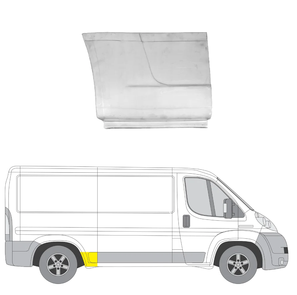 Segment reparatie aripa spate Peugeot Boxer (250), Fiat Ducato (250), Citroen Jumper (250) 09.2006-08.2014-,, Ram Promaster, 02.2013-, model: L2; versiune : mediu lung, montare dreapta, tabla; fara locas ornament; in fata carenajului, RapidAuto