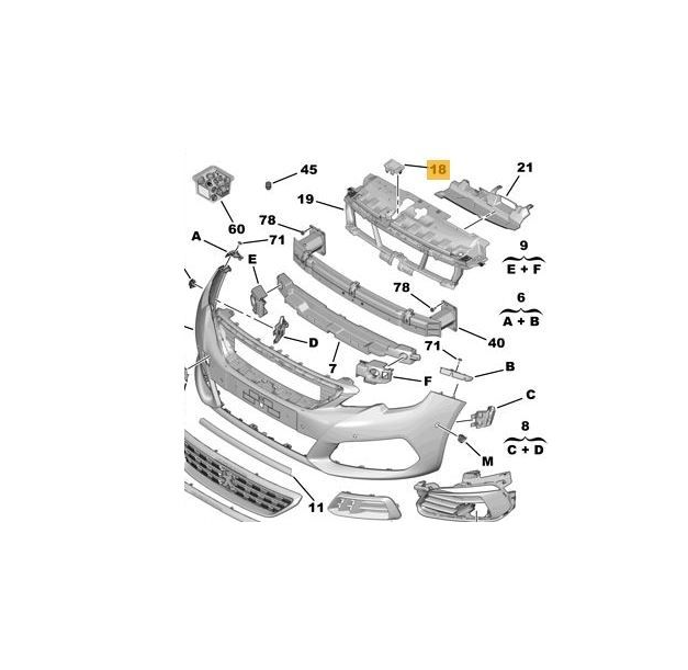 Capac grila bara protectie Peugeot 308, 10.2017-09.2021, montare fata, RapidAuto