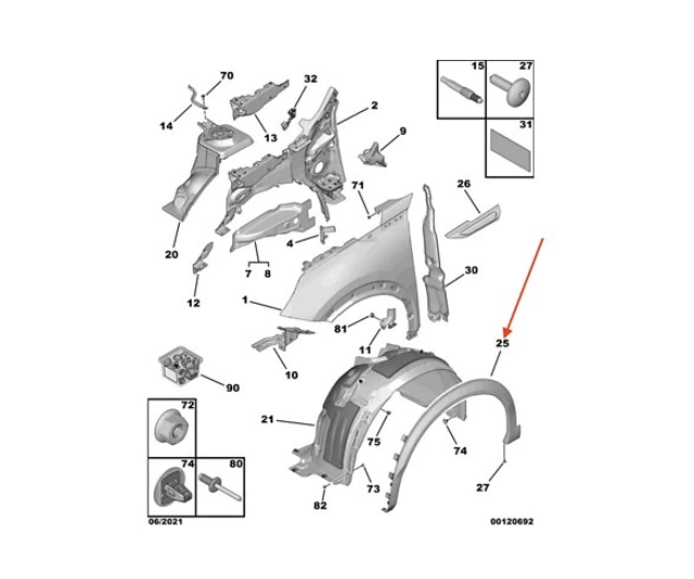 Ornament pasaj roata Peugeot 2008/E-2008, 11.2019-01.2024, montare fata, dreapta, RapidAuto