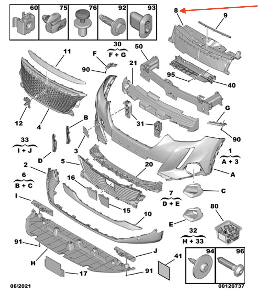 Ornament superior panou central, trager Peugeot 2008/E-2008, 11.2019-01.2024, montare fata, plastic, RapidAuto