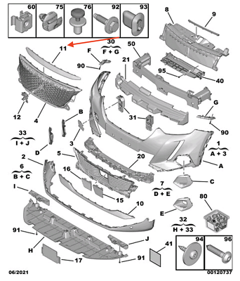Ornament grila Peugeot 2008/E-2008, 11.2019-01.2024, montare fata, grunduit; superior, RapidAuto