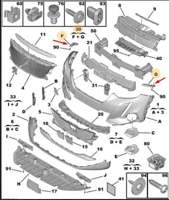 Suport bara protectie, spoiler Peugeot 2008/E-2008, 11.2019-01.2024, montare fata, stanga+dreapta, complet; lateral, RapidAuto