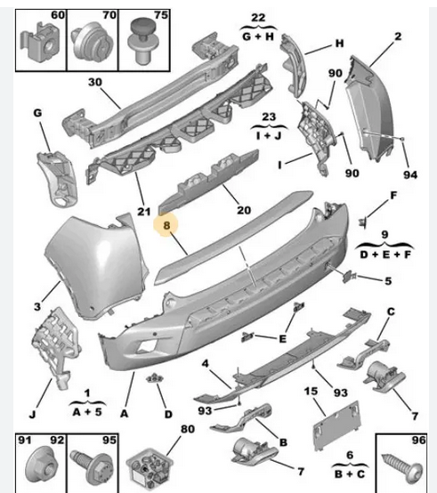 Ornament bara protectie, spoiler Peugeot 2008/E-2008, 11.2019-01.2024, montare spate, argintiu, RapidAuto