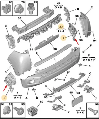 Suport bara protectie, spoiler Peugeot 2008/E-2008, 11.2019-01.2024, montare spate, set (2 buc.); lateral, RapidAuto