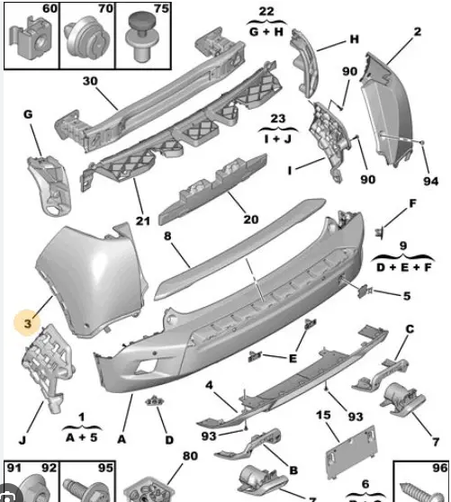 Parte laterala bara, colt lateral flaps Peugeot 2008/E-2008, 11.2019-01.2024, montare spate, stanga, cu gauri senzori parcare (PDC), RapidAuto