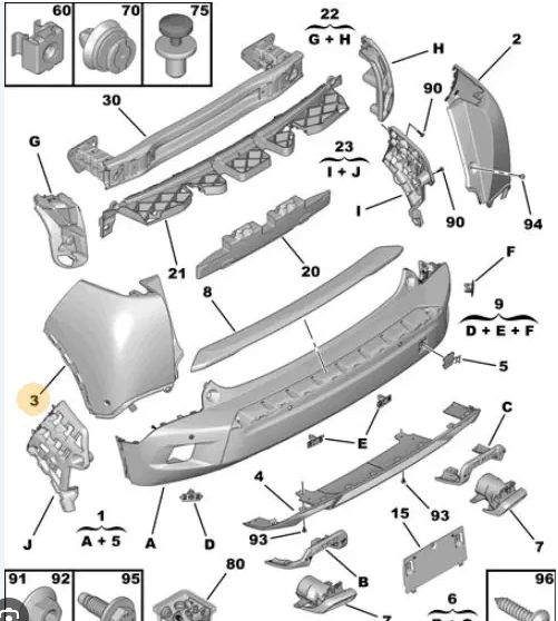 Parte laterala bara, colt lateral flaps Peugeot 2008/E-2008, 11.2019-01.2024, montare spate, dreapta, RapidAuto