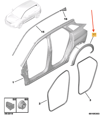 Ornament pasaj roata Peugeot 3008, 10.2016-12.2020, montare spate, stanga, RapidAuto
