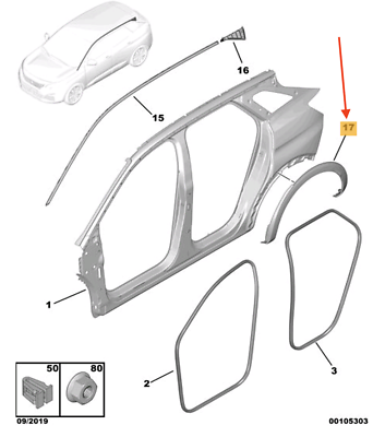 Ornament pasaj roata Peugeot 3008, 10.2016-12.2020, montare spate, dreapta, RapidAuto