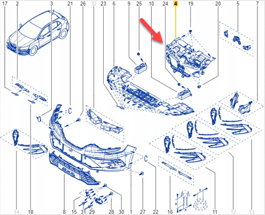 Suport grila radiator Renault Megane, 2020-, montare fata, RapidAuto