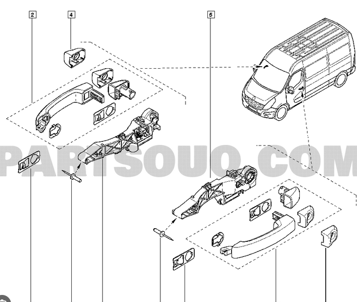 Mecanism deschidere usa Renault Master, 01.2010-06.2019; Master (Ph3), 05.2019-; Opel Movano, 01.2010-12.2021; Nissan Nv400, 11.2010-, montare fata=spate, dreapta, RapidAuto