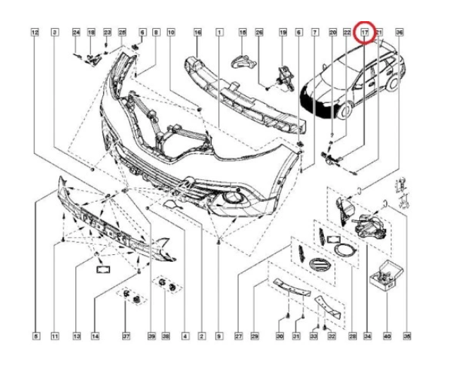 Suport bara protectie, spoiler Renault Kadjar, 06.2015-, montare fata, dreapta, RapidAuto