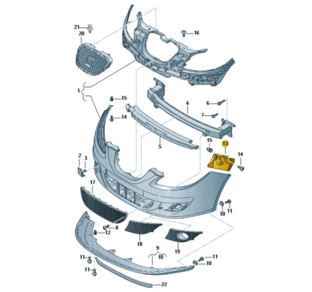 Suport bara protectie, spoiler Seat Altea (5p1/5p5), 03.2004-2015, montare fata, dreapta, OE