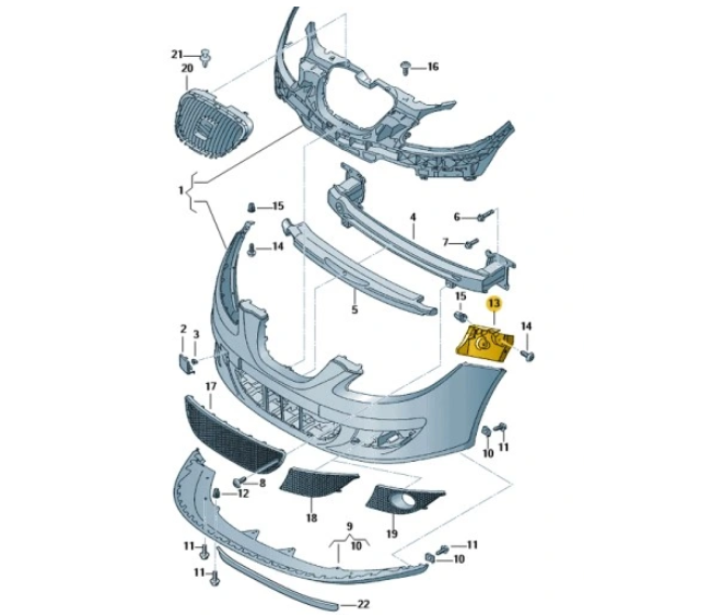 Suport bara protectie, spoiler Seat Altea (5p1/5p5), 03.2004-2015, montare fata, dreapta, OE