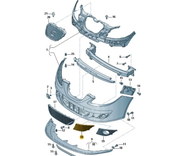Grila bara protectie, spoiler Seat Altea (5p1/5p5), 03.2004-08.2009, montare fata, stanga, fara locas proiector, OE
