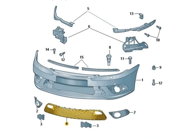 Grila bara protectie, spoiler Skoda Octavia Ii (1z3/1z5), 10.2008-12.2013, model: RS, montare fata, centrala, OE