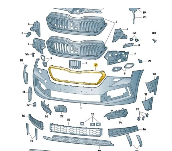 Rama grila radiator Skoda Scala, 04.2019-, montare fata, Negru lucios, RapidAuto
