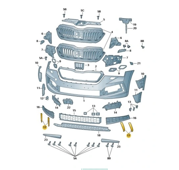 Ornament grila bara protectie, spoiler Skoda Scala, 04.2019-, montare fata, dreapta, RapidAuto