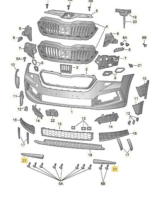 Grila bara protectie, spoiler Skoda Scala, 04.2019-, montare fata, stanga, RapidAuto