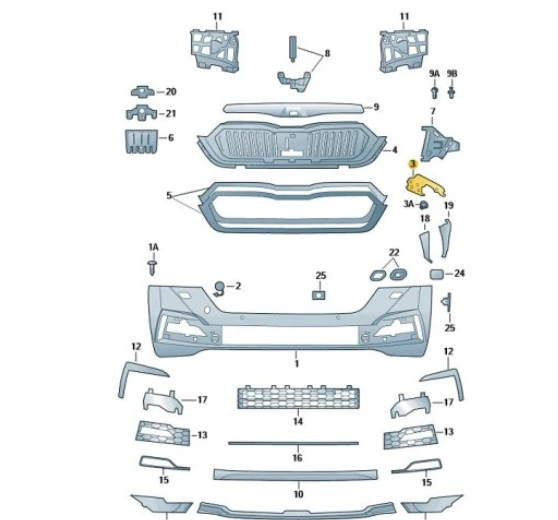 Suport bara protectie, spoiler Skoda Octavia, 04.2020-, montare fata, stanga, mare, RapidAuto