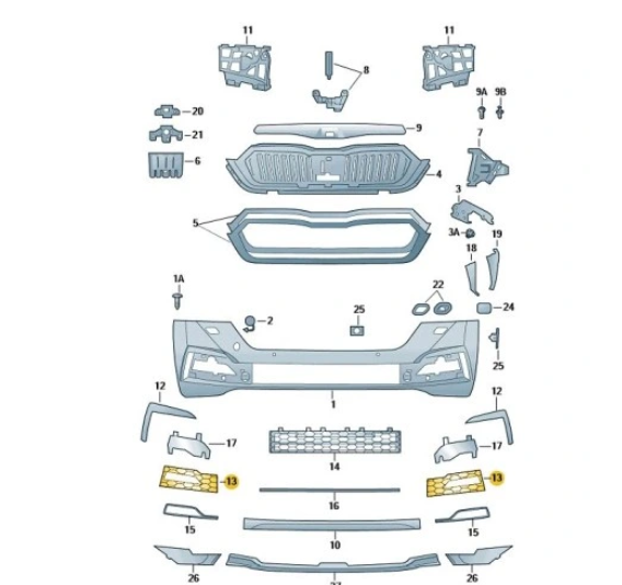Grila bara protectie, spoiler Skoda Octavia, 04.2020-, model: Style, montare fata, dreapta, cu locas proiectoare, RapidAuto