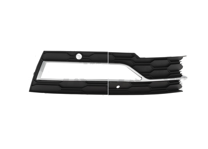 Grila bara protectie, spoiler Skoda Octavia, 04.2020-, model: Style, montare fata, dreapta, cu locas proiectoare; gaura senzor parcare, cu laminat cromate, RapidAuto
