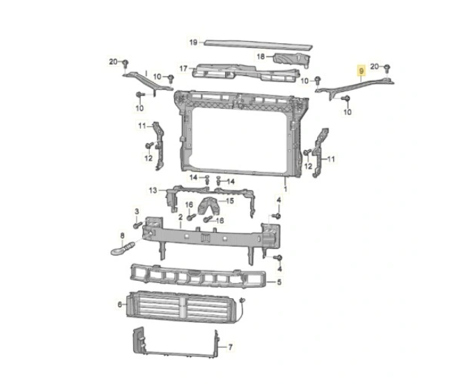 Element montare panou frontal, Trager Skoda Superb (3t), 06.2013-07.2015, montare fata, stanga, OE