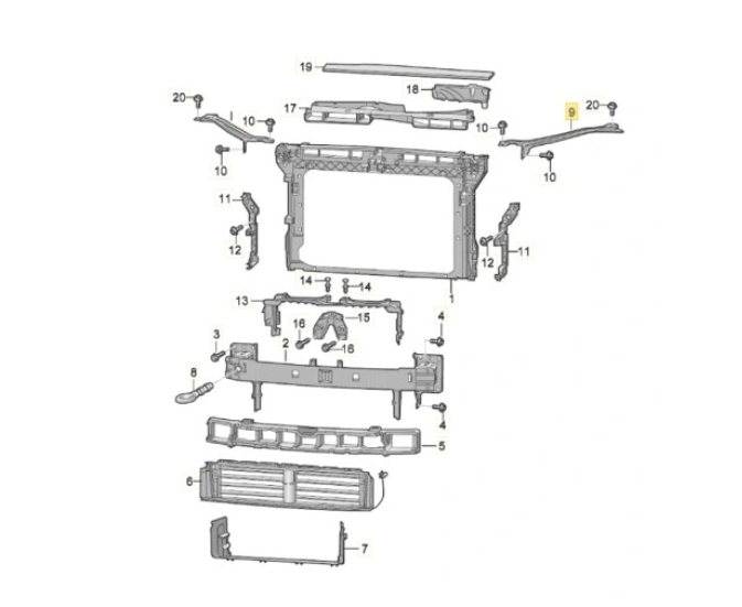 Element montare panou frontal, Trager Skoda Superb (3t), 06.2013-07.2015, montare fata, dreapta, OE