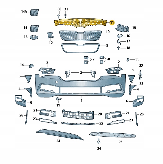 Ornament superior panou central, trager Skoda Superb (3v), 2019-06.2024, montare fata, RapidAuto