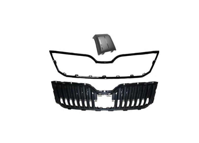 Grila radiator Skoda Superb (3v), 05.2015-06.2024, montare fata, negru; grila cu cadru; cu ACC, RapidAuto
