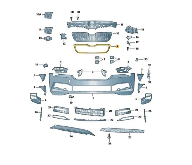 Rama grila radiator Skoda Superb (3v), 2019-06.2024, montare fata, cromat, RapidAuto