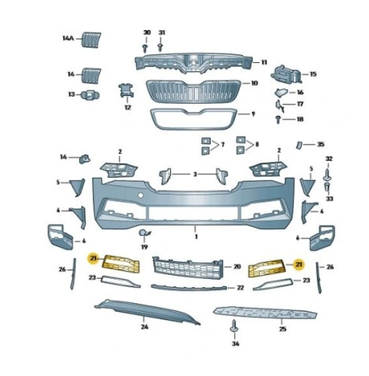Grila bara protectie, spoiler Skoda Superb (3v), 2019-06.2024, montare fata, stanga, RapidAuto