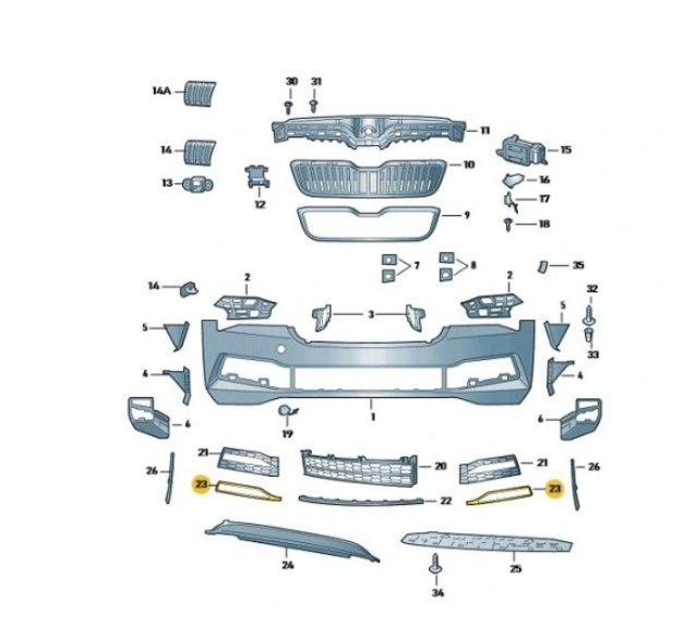 Ornament grila bara protectie, spoiler Skoda Superb (3v), 2019-06.2024, montare fata, dreapta, negru/negru, RapidAuto