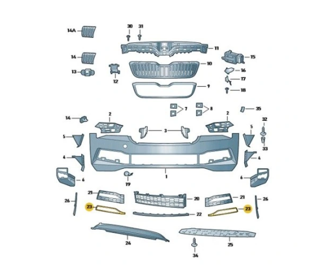 Ornament grila bara protectie, spoiler Skoda Superb (3v), 2019-06.2024, montare fata, stanga, cromat, RapidAuto