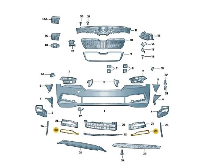 Ornament grila bara protectie, spoiler Skoda Superb (3v), 2019-06.2024, montare fata, dreapta, cromat, RapidAuto