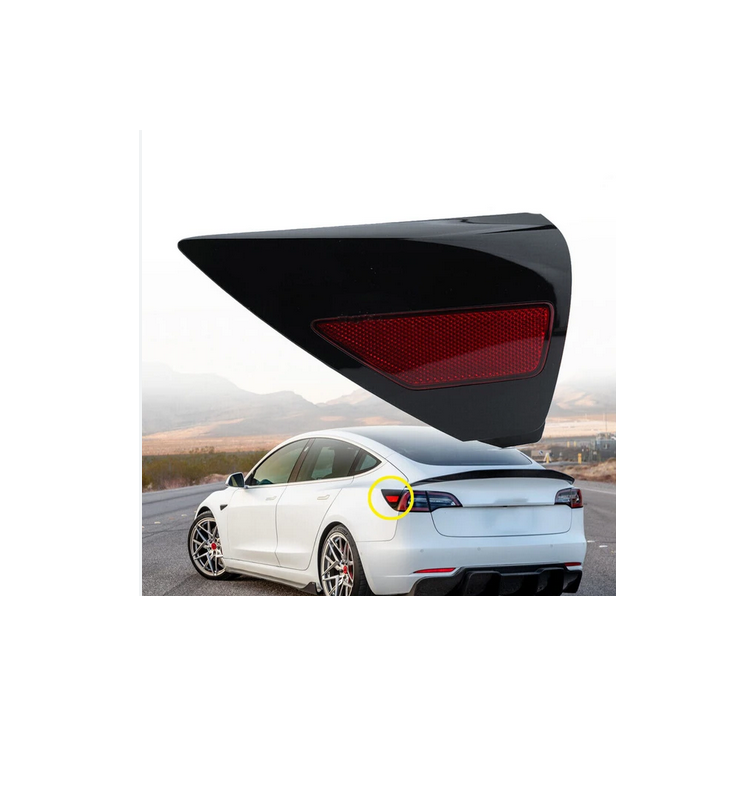 Element reflectorizant catadioptru Tesla Model 3, 07.2017-12.2023; Model Y, 03.2020-, montare spate, stanga, Clapeta portului de incarcare; cu bandou; rama neagra, rosu; Omologare: nu; lateral, RapidAuto