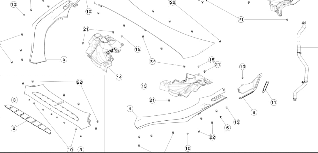 Carcasa Tesla Model X, 11.2015-, montare fata, stanga, negru; Carcasa compartimentului portbagajului frontal, RapidAuto
