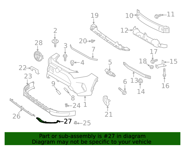 Ornament bara protectie, spoiler Toyota Rav4 (Xa50), 04.2018-, montare fata, stanga, argintiu; inferior, RapidAuto