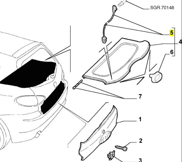 Snur polita portbagaj Alfa Romeo 147 (937), 10.2000-2010; Fiat Punto Grande (199) 09.2005-02.2012; Punto I (176), 10.1993-09.1999; Punto Ii (188), 07.1999-2010, raft spate, RapidAuto
