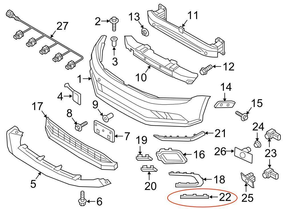 Ornament grila bara protectie, spoiler Volkswagen Jetta (1b), 2015-, montare fata, dreapta, RapidAuto